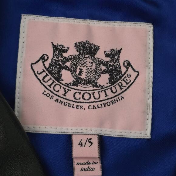 Juicy Couture Lamb Leather Motorcycle Jacket Girls 4/5 Black Biker Y2K Winter - Picture 7 of 10